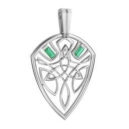 Men's Celtic Shield Pendant with Baguette Gemstones in 925 Sterling Silver with Emerald
