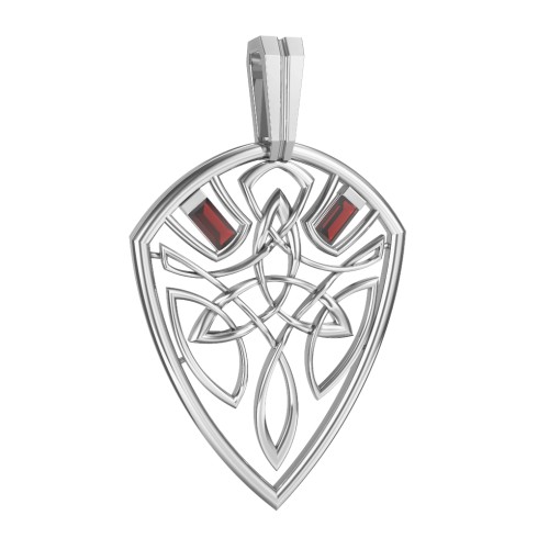 Men's Celtic Shield Pendant with Baguette Gemstones – Sterling Silver with Garnet