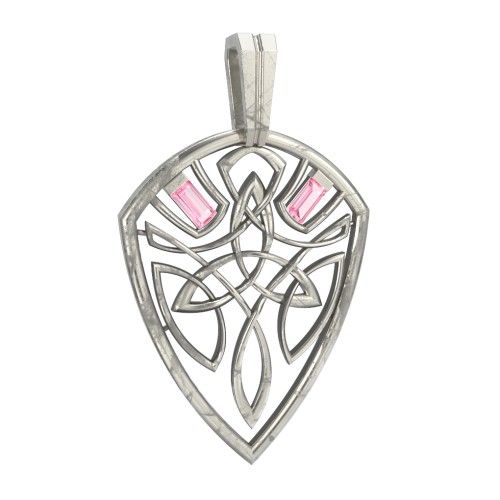 Men's Celtic Shield Pendant with Baguette Gemstones – Sterling Silver with Pink Tourmaline