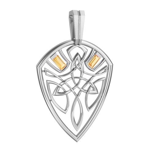 Men's Celtic Shield Pendant with Baguette Gemstones – Sterling Silver with Citrine