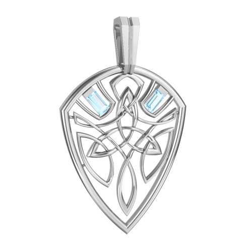 Men's Celtic Shield Pendant with Baguette Gemstones – Sterling Silver with Blue Topaz