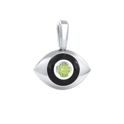 Men's Engravable Evil Eye Gemstone Pendant with Cold Enamel in 925 Sterling Silver with Peridot