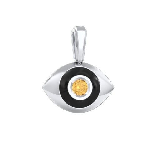 Men's Engravable Evil Eye Gemstone Pendant with Cold Enamel – Sterling Silver with Citrine