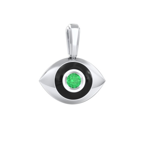 Men's Engravable Evil Eye Gemstone Pendant with Cold Enamel – Sterling Silver with Emerald