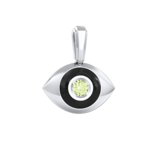 Men's Engravable Evil Eye Gemstone Pendant with Cold Enamel – Sterling Silver with Peridot