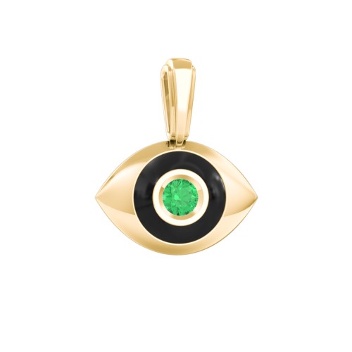 Men's Engravable Evil Eye Gemstone Pendant with Cold Enamel – 9kt Yellow Gold with Emerald
