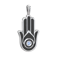 Men's Engravable Hamsa Gemstone Pendant with Cold Enamel – Sterling Silver with Blue Topaz