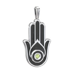 Men's Engravable Hamsa Gemstone Pendant with Cold Enamel in 925 Sterling Silver with Peridot