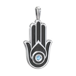 Men's Engravable Hamsa Gemstone Pendant with Cold Enamel in 925 Sterling Silver with Blue Topaz