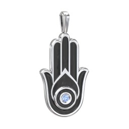 Men's Engravable Hamsa Gemstone Pendant with Cold Enamel in 925 Sterling Silver with Blue Topaz
