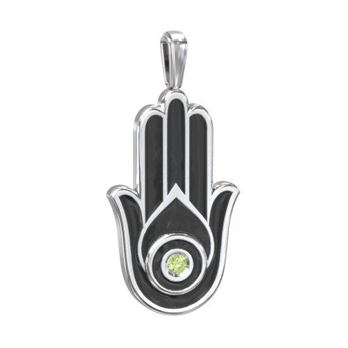 Men's Engravable Hamsa Gemstone Pendant with Cold Enamel – Sterling Silver with Peridot