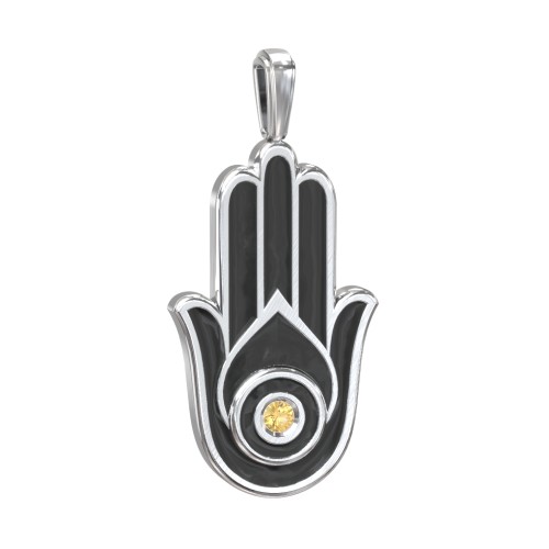 Men's Engravable Hamsa Gemstone Pendant with Cold Enamel – Sterling Silver with Citrine