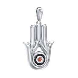 Men's Hamsa Pendant with Gemstone & Cold Enamel in 925 Sterling Silver with Garnet