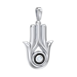 Men's Hamsa Pendant with Gemstone & Cold Enamel in 925 Sterling Silver with Aquamarine