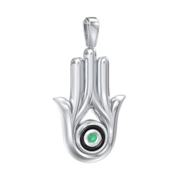 Men's Hamsa Pendant with Gemstone & Cold Enamel in 925 Sterling Silver with Emerald