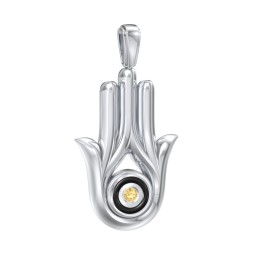 Men's Hamsa Pendant with Gemstone & Cold Enamel in 925 Sterling Silver with Citrine