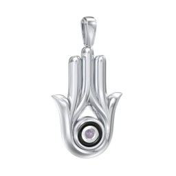 Men's Hamsa Pendant with Gemstone & Cold Enamel in 925 Sterling Silver with Alexandrite