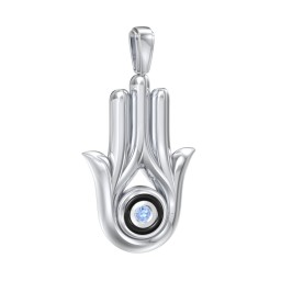 Men's Hamsa Pendant with Gemstone & Cold Enamel in 925 Sterling Silver with Blue Topaz