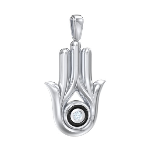 Men's Hamsa Pendant with Gemstone & Cold Enamel – Sterling Silver with Aquamarine