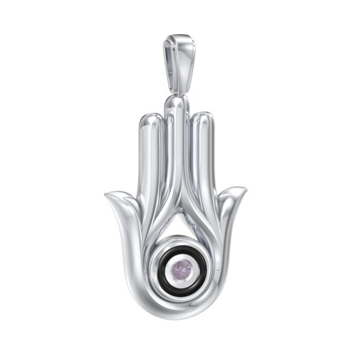 Men's Hamsa Pendant with Gemstone & Cold Enamel – Sterling Silver with Alexandrite