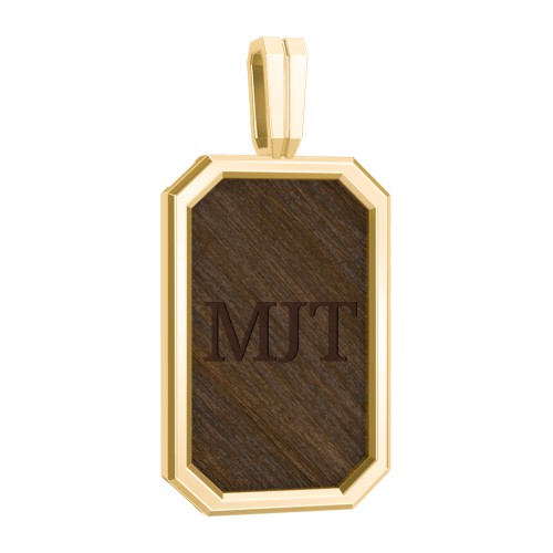 Men’s Engravable Framed Wood Pendant - Walnut – 9kt Yellow Gold