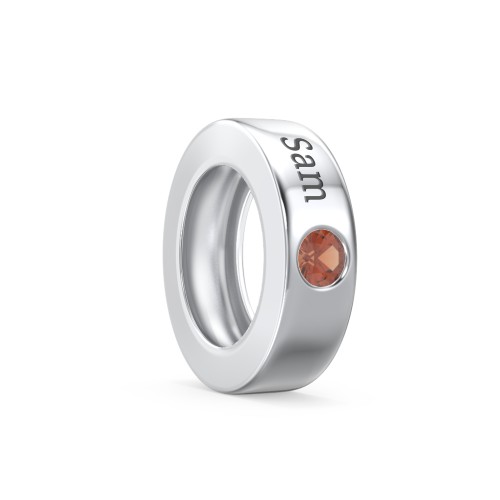 Engravable Ring Charm with a Birthstone – Sterling Silver with Garnet