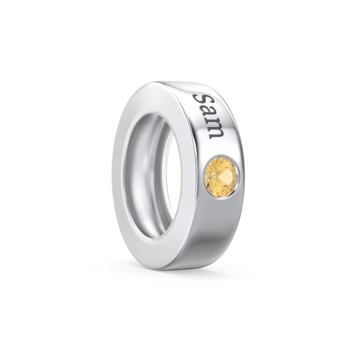Engravable Ring Charm with a Birthstone – Sterling Silver with Citrine