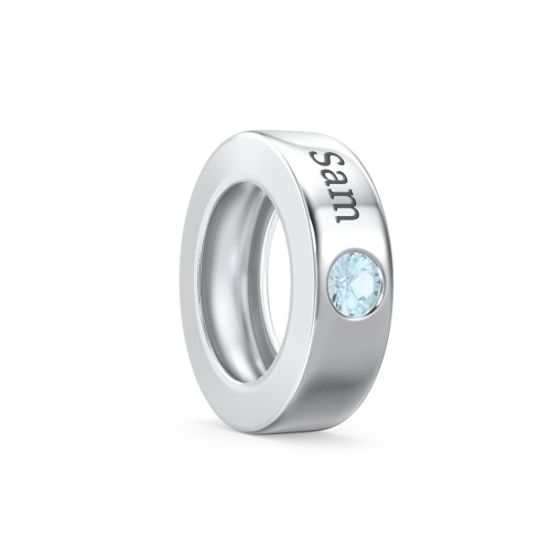 Engravable Ring Charm with a Birthstone – Sterling Silver with Blue Topaz