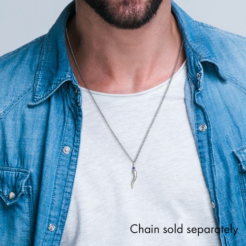 Men's Italian Horn Pendant with 2 Birthstones