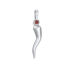 Men's Italian Horn Pendant with 2 Birthstones in 925 Sterling Silver with Garnet