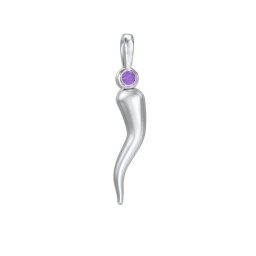 Men's Italian Horn Pendant with 2 Birthstones in 925 Sterling Silver with Amethyst