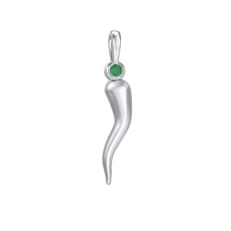Men's Italian Horn Pendant with 2 Birthstones in 925 Sterling Silver with Emerald