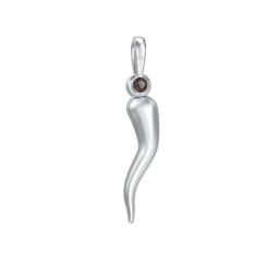 Men's Italian Horn Pendant with 2 Birthstones in 925 Sterling Silver with Smokey Quartz