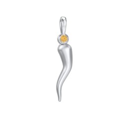 Men's Italian Horn Pendant with 2 Birthstones in 925 Sterling Silver with Citrine