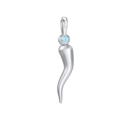 Men's Italian Horn Pendant with 2 Birthstones in 925 Sterling Silver with Blue Topaz