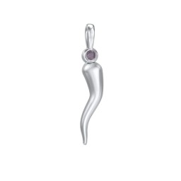 Men's Italian Horn Pendant with 2 Birthstones in 925 Sterling Silver with Alexandrite