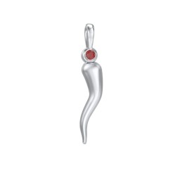 Men's Italian Horn Pendant with 2 Birthstones in 925 Sterling Silver with Garnet and Emerald