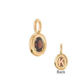 Oval Frame Stone Charm With Back Initial in 18K Gold Plated Silver with Garnet