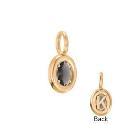 Oval Frame Stone Charm With Back Initial in 18K Gold Plated Silver with Smokey Quartz