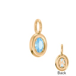 Oval Frame Stone Charm With Back Initial in 18K Gold Plated Silver with Blue Topaz