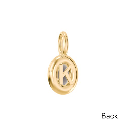 Oval Frame Stone Charm With Back Initial – 18K Gold Plated Silver with Smokey Quartz