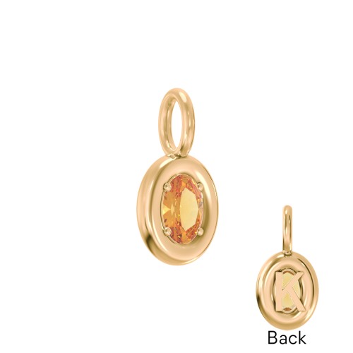 Oval Frame Stone Charm With Back Initial – 18K Gold Plated Silver with Citrine