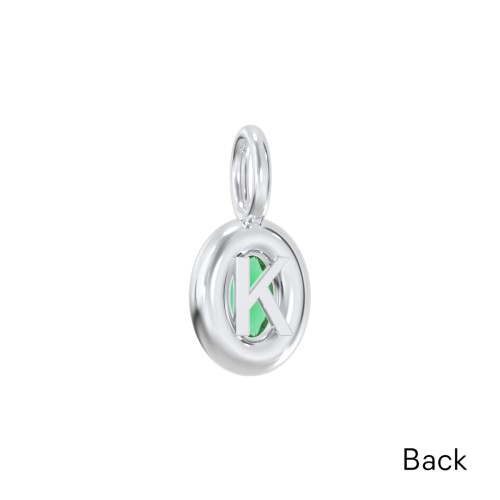 Oval Frame Stone Charm With Back Initial – Sterling Silver with Emerald