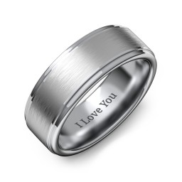 Men's Brushed Tungsten Ring with Beveled Edges in Tungsten