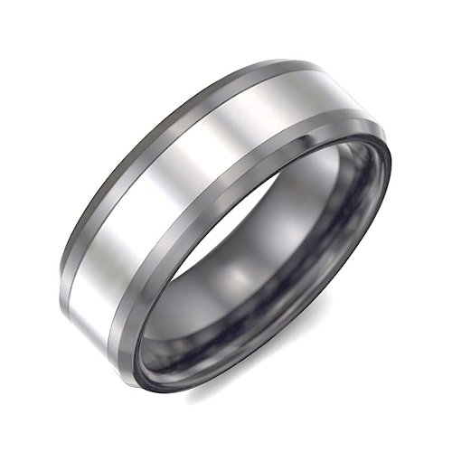 Men's Two Tone Cermaic Ring with Tungsten Inlay