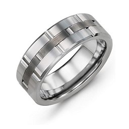 Men's Grooved Layered Tungsten Ring