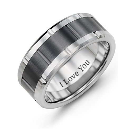 Men's Bicolour Ceramic & Tungsten Ring with Grooves – Tungsten