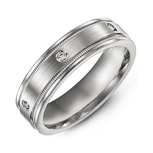 Men's Brushed Milgrain Ring with Gemstone Accents