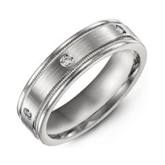 Men's Brushed Milgrain Ring with Gemstone Accents – 9kt Yellow Gold with Cubic Zirconia