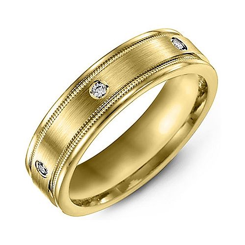 Men's Brushed Milgrain Ring with Gemstone Accents – 9kt Yellow Gold with Cubic Zirconia